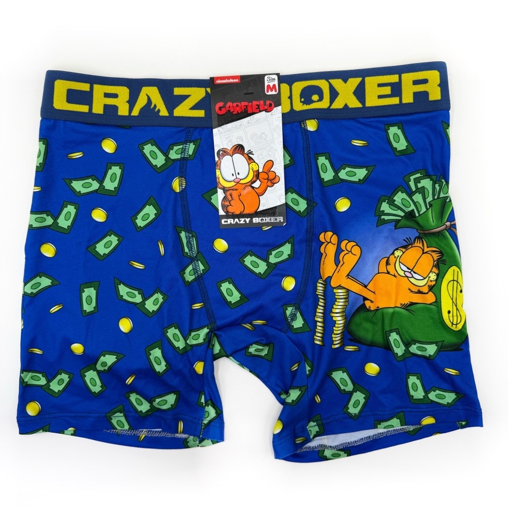 Garfield Crazy Boxer Briefs Mens Medium Underwear Money Blue Green Nickelodeon